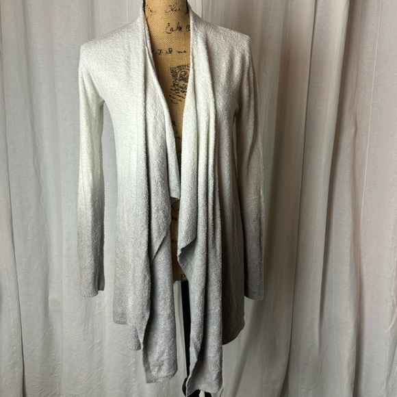Barefoot Dreams Cozy Chic Lite Bamboo Cardigan Wrap Grey White Ombré Women’s S/M - Picture 1 of 6
